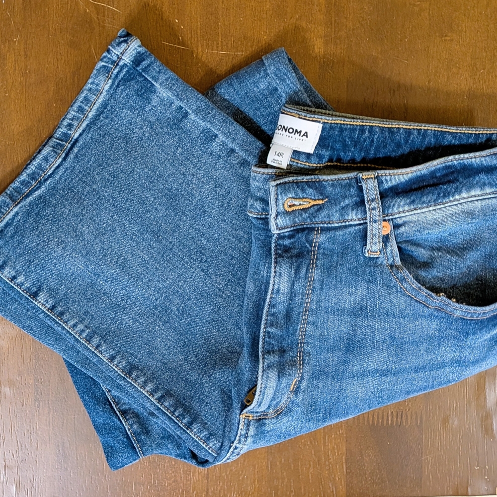 Sonoma Denim Blue Jeans Light Wash High Rise Straight Leg Size 14R 99% Cotton - Picture 9 of 9